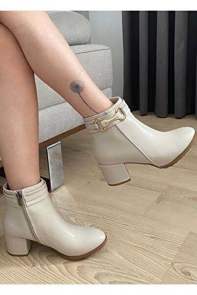 KCMN Feles Side Buckle Classic Heeled Women's Boots Beige