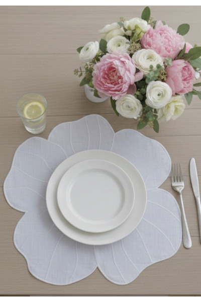 VeraLüx Home 6 Adet Papatya Nakışlı Keten Amerikan Servis ÖZEL LEKE TUTMAZ KUMAŞ