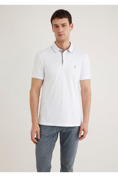 Mavi Bílé polo tričko – podrobný límec, vypasovaný střih062373-27879