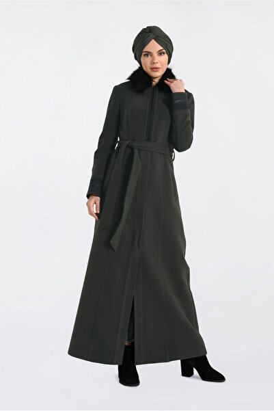 Alvina YAKASI KÜRKLÜ İŞLEMELİ UZUN KAŞE MANTO 9769