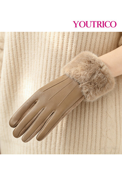 Youtrico Faux Mink Leather Gloves - Thermal-Lined Winter Wear for Women