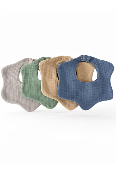 4-Piece 100% Organic Cotton 8-Layer Multi Muslin Flower Baby Boy Saliva, Food Bib ,Collar(MODEL 1)