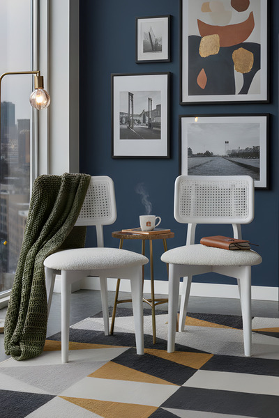 Woodenbend Mirla Beyaz Ahşap Sandalye 2’li Set Doğal Hazeran Bohem İskandinav