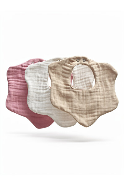 3-Piece 100% Organic Cotton 8-Layer Multi Muslin Flower Baby Saliva Bib,Collar White,Pink