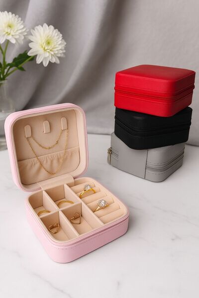 Ecrou Çift Gözlü Seyahat Tipi Takı Kutusu Pembe