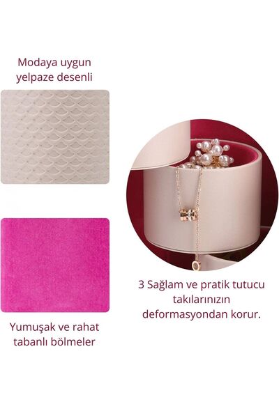 Ecrou Silindir Formda 3 Bölmeli Mücevher, Takı Kutusu 18,5 x 9 cm