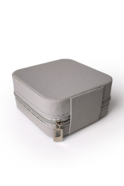 Ecrou Çift Gözlü Seyahat Tipi Takı Kutusu Gri