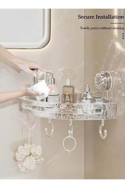 Generic منظم حمام زاوية دش مع 4 خطافات، لاصق بلاستيكي مثبت على الحائط بدون حف...