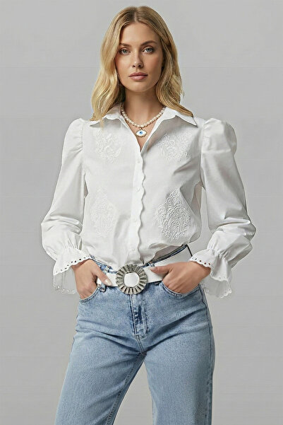 Fumel Cămașă vintage prințesă albă cu scoici de damă