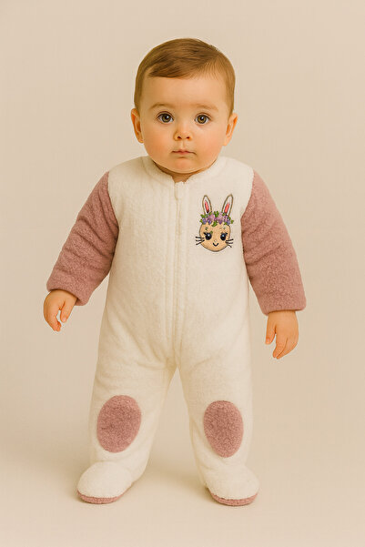 Katia&Bony Kız Bebek Tavşan Desenli Kulaklı Peluş Tulum Mor