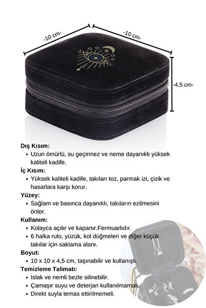 Ecrou Seyahat Tipi Takı Kutusu Siyah 10 x 10 x 4,5 cm