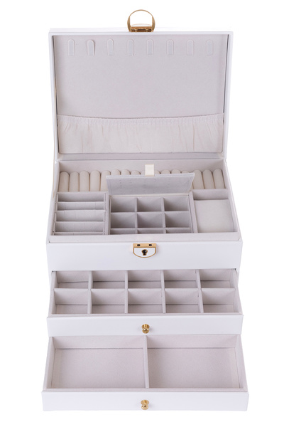 Ecrou Modern 2 Çekmeceli Takı Mücevher Kutusu Organizer Düzenleyici Beyaz 13 X 23 X 10 cm