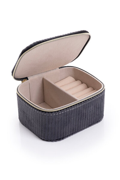 Ecrou Kare Çift Bölmeli Kadife Takı Kutusu Siyah 11,5X9,5X6CM