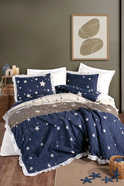 GÖRMEZ TEKSTİL Starfall - Set de lenjerie de pat cu volane duble din bumbac n...