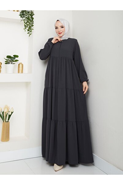 ESLEMNUR ÜÇ KATLI BÜZGÜ DETAYLI MEDİNE İPEĞİ FERACE