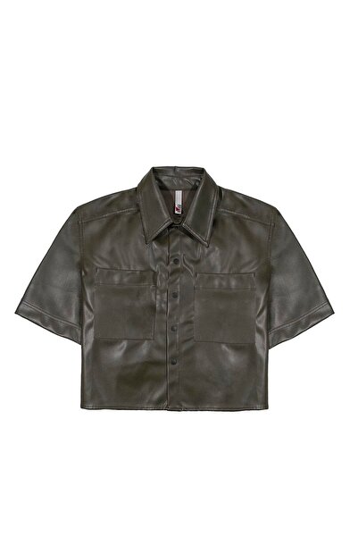 GMG FIRENZE Шкіряна жіноча сорочка з короткими рукавами та кишенями