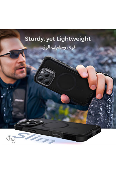 ESR جراب Cyber Tough Case العسكري عالي التحمل 1500 جرام مع حامل مغناطيسي لهاتف iPhone 16 PM أسود