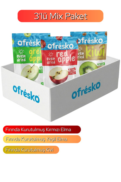 Ofrésko رقائق الفواكه المجففة 3 عبوات - التفاح المجفف في الفرن، التفاح، الكيوي