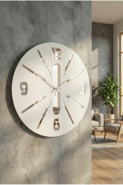 AA Shop Beyaz Renk Yılbaşı Hediyelik Ahşap Dekoratif Farklı Desenli Duvar Saati 50cm