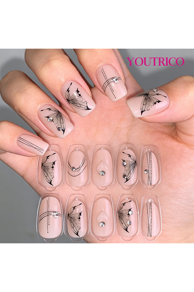 Youtrico Cute girls' fake nails,bow elements press on nails,handmade,everyday...
