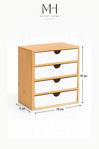 MAKRİ HOME بامبو مجموعة منظمات تخزين، بامبو منظمات تخزين بأربعة أدراج
