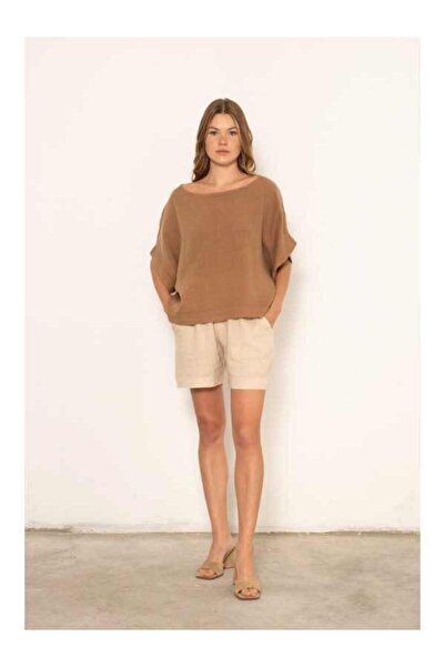 İpekçi Otantik Saf Keten Yarasa Kol Bluz