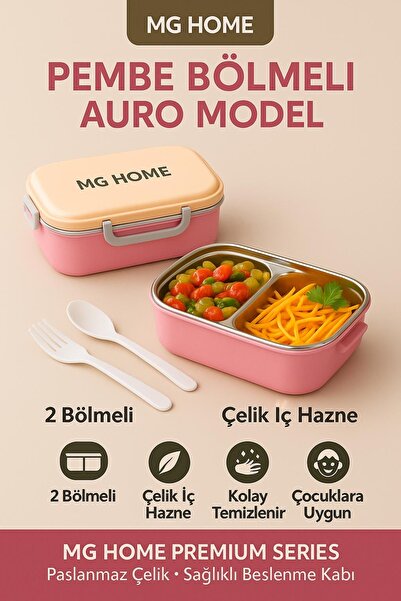 VENON РОЗОВ 🥗 РАЗДЕЛЕН 🍒 ЕДНОСЛОЕН AURO Неръждаема стомана Херметичен контейнер за храна - Контейнер за хранене на деца