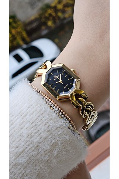 Raymond Rym-213057 Retro Women's Watch - Case and Strap Steel and 2 Years Warranty Gold-Black