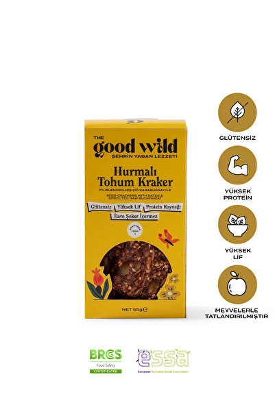 THE GOOD WİLD Hurmalı Tohum Kraker | Glutensiz Atıştırmalık | İlave Şekersiz | Hurma Püresi | Ayçekirdeği | 55 Gr