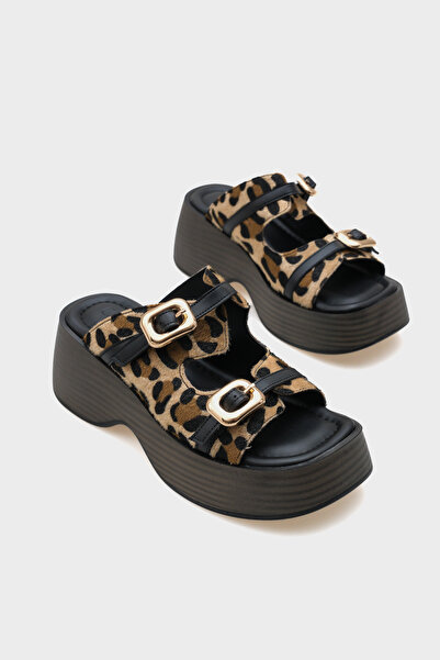 Capone Outfitters Masha Wedge Heeled Double Buckle Women's Slippers