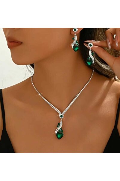 shop طقم قلادة وأقراط على شكل قطرة لامعة