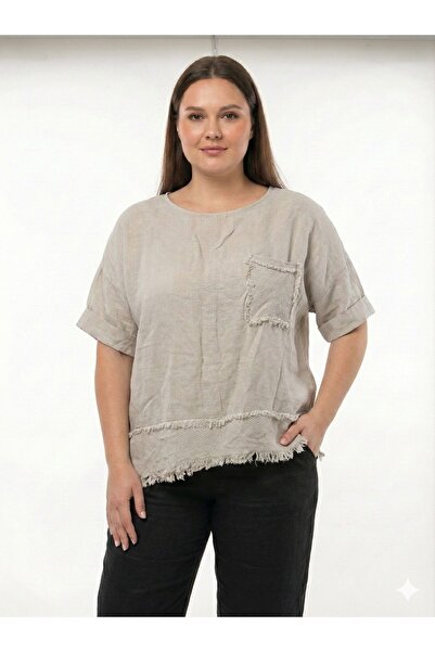 della moor Bluză casual din in, cu mâneci 4/3, cu ciucuri, bej, italiană