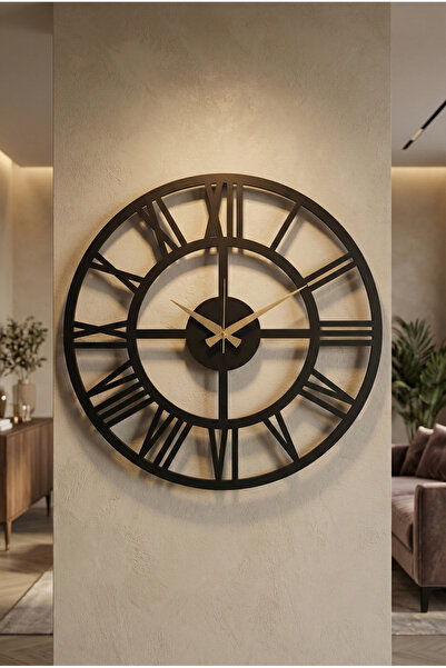 AA Shop Siyah Yılbaşı Hediyelik Ahşap Dekoratif Sade Roma Rakamlı Duvar Saati...