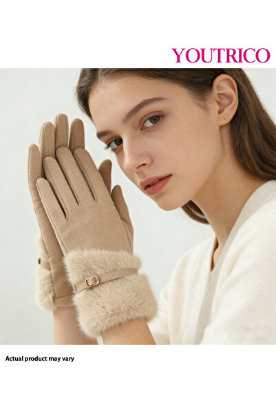 Youtrico قفازات نسائية من جلد الغزال تعمل باللمس - ملابس شتوية مبطنة حرارياً