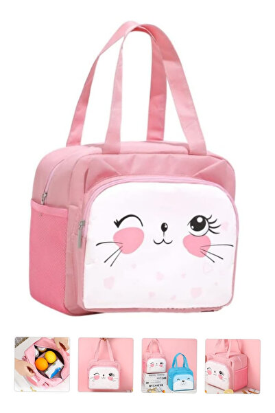 Ecrou Pink Cat Patterned Thermal Food Lunch Bag - 20x24x12 Cm