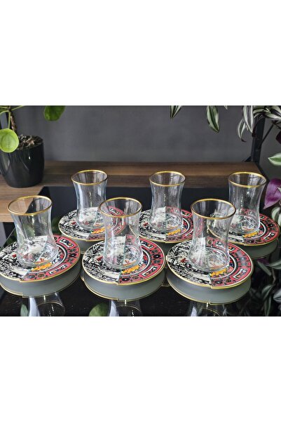 EMİRA HOME El Yapımı Kristal Martın - 6 Kişilik Çift Desenli Çay Takımı