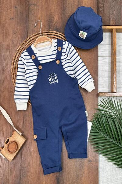 dinamik çocuk طقم ثلاثي للأطفال الذكور: قبعة سفاري + سويت شيرت مخطط + سالوبيت...