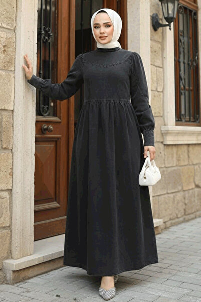 Neva Style Anthracite Hijab Jeans with Robe, 19142Ant Model Dress