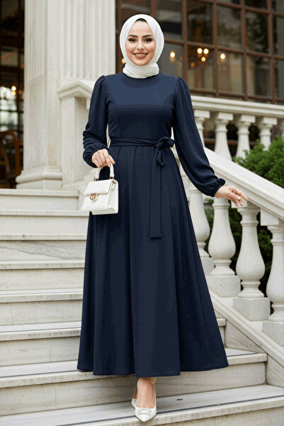 Neva Style Kemerli Lacivert Tesettür Elbise 23101L
