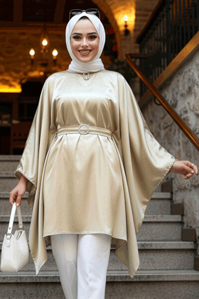 Neva Style Gold Hijab Satin Tunic - Bat Sleeve 41443GOLD