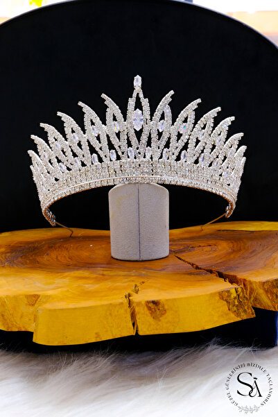 SimgeAksesuar تاج زفاف أنيق وأنيق بأحجار الكريستال