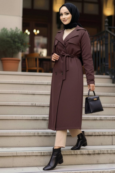 N.S NEVA STYLE Коричневий плащ з поясом 62481KH