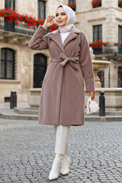 N.S NEVA STYLE Kemerli Vizon Tesettür Süet Kap 62451V