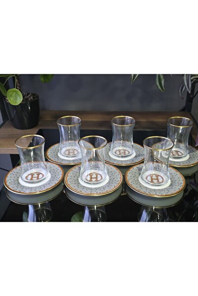 FERMATO El Yapımı Porselen 12 Parça 6 Kişilik Çay Seti Takımı Honey Turuncu S...