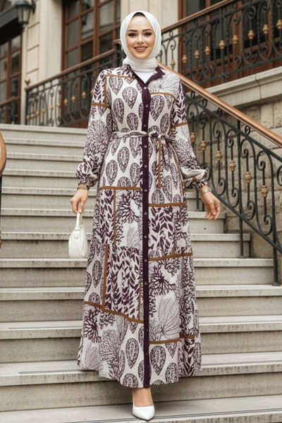 N.S NEVA STYLE فستان حجاب منقوش بالبرقوق 23928MU