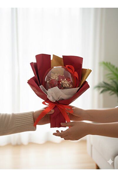 YAPAY ÇİÇEK DERYASI بالون دريم بالون أحمر وردة حمراء هدية معبأة في صندوق هداي...