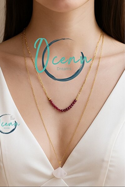 OCEANDESING طقم قلادة مصنوع يدويًا بتصميم خاص من الذهب والفولاذ مع أحجار اليا...