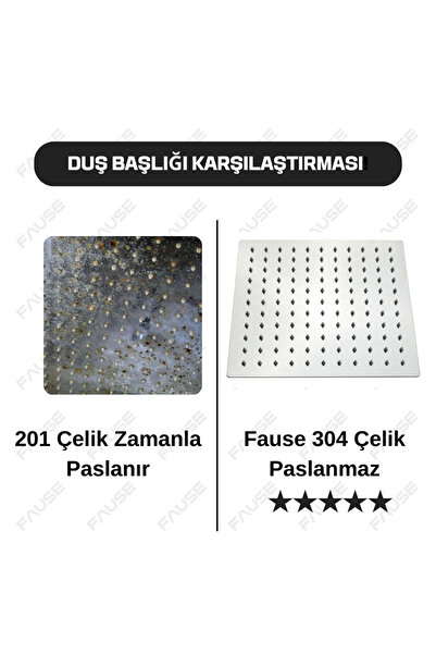 Fause Tepe Duş Başlığı Kare Slim 304 Çelik Metal 20x20 Cm KTD101