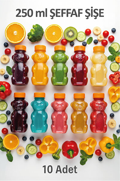 M&B WATER BOTTLE 10'lu Ayıcık Şişe – Turuncu Kapaklı, Okul ve Piknik İçin Eğlenceli Çocuk Meyve Suyu Şişesi 250 ml