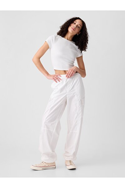 GAP Kadın Kırık Beyaz Kargo Paraşüt Pull-On Pantolon